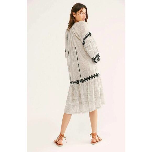 Free People Vagabond Embroidered Maxi Dress in White & Black, Size Small - Picture 3 of 9